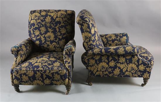 A pair of Victorian club armchairs, W.2ft 6in. D.3ft H.2ft 10in.